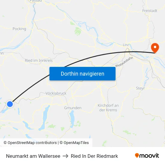 Neumarkt am Wallersee to Ried In Der Riedmark map