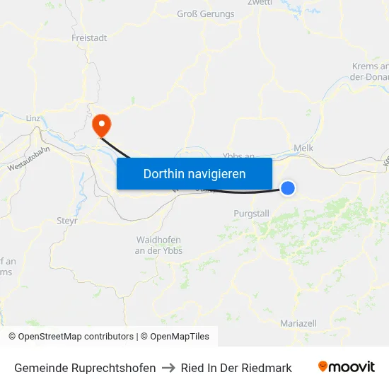 Gemeinde Ruprechtshofen to Ried In Der Riedmark map