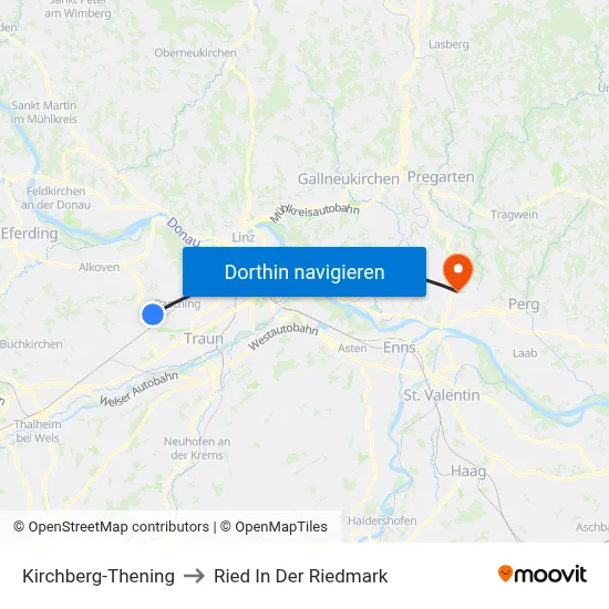 Kirchberg-Thening to Ried In Der Riedmark map