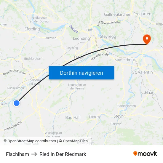 Fischlham to Ried In Der Riedmark map