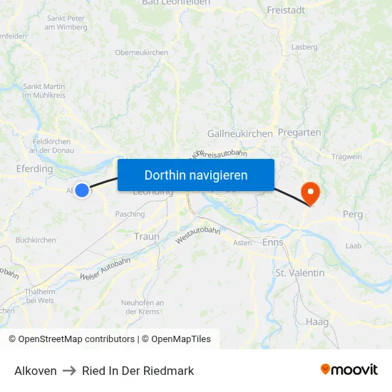 Alkoven to Ried In Der Riedmark map