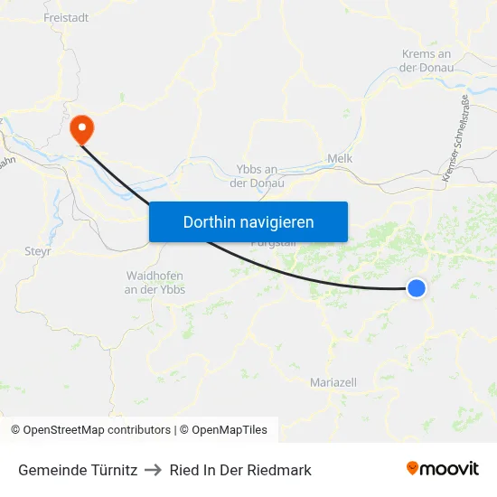 Gemeinde Türnitz to Ried In Der Riedmark map