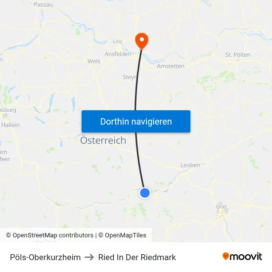 Pöls-Oberkurzheim to Ried In Der Riedmark map