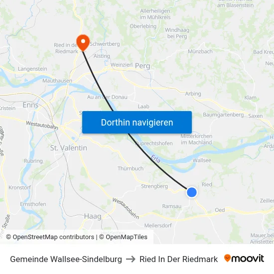 Gemeinde Wallsee-Sindelburg to Ried In Der Riedmark map