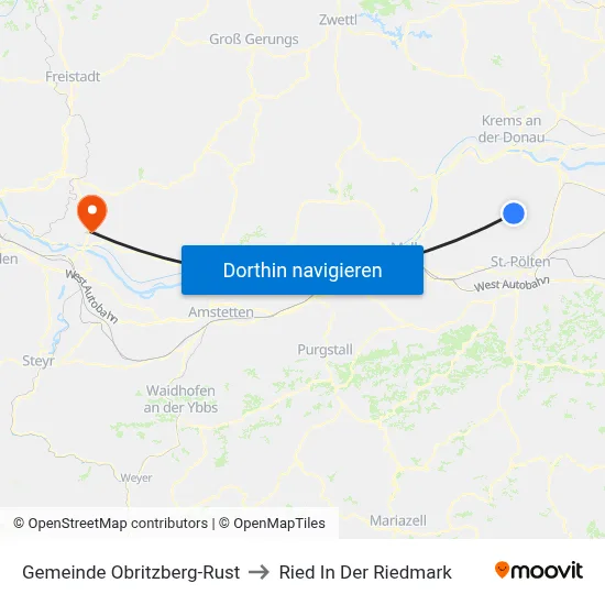 Gemeinde Obritzberg-Rust to Ried In Der Riedmark map