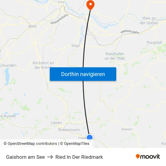 Gaishorn am See to Ried In Der Riedmark map