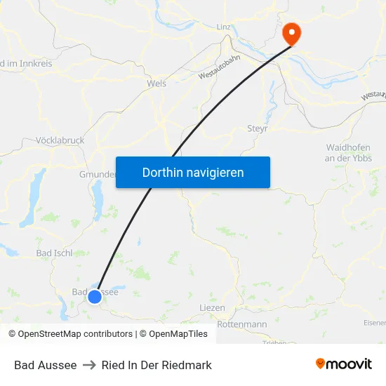 Bad Aussee to Ried In Der Riedmark map