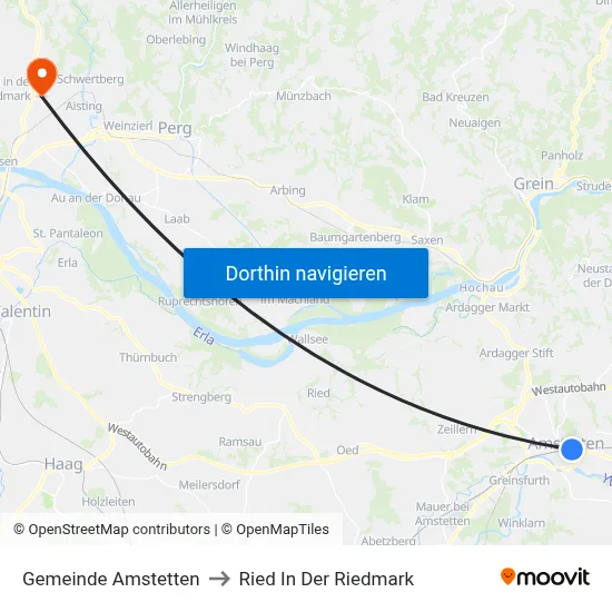 Gemeinde Amstetten to Ried In Der Riedmark map