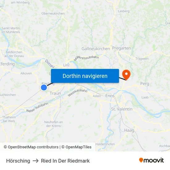 Hörsching to Ried In Der Riedmark map