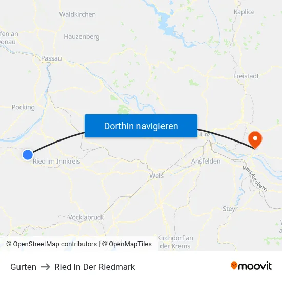 Gurten to Ried In Der Riedmark map