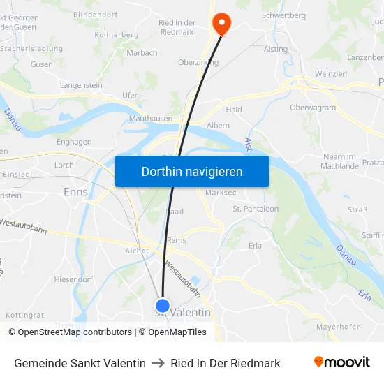 Gemeinde Sankt Valentin to Ried In Der Riedmark map