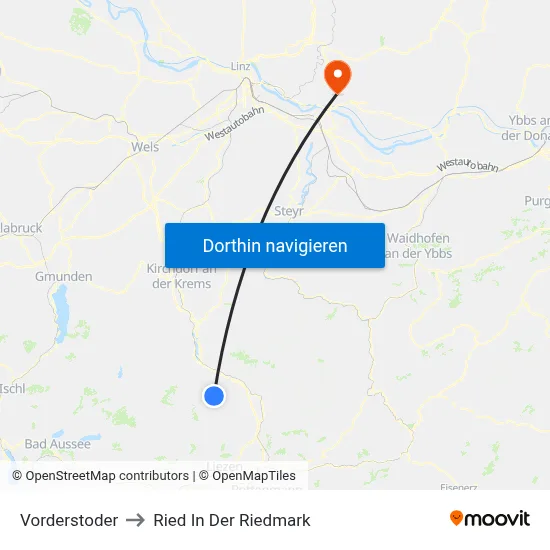 Vorderstoder to Ried In Der Riedmark map
