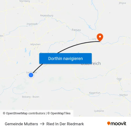 Gemeinde Mutters to Ried In Der Riedmark map