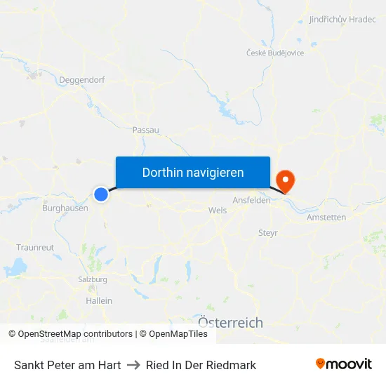 Sankt Peter am Hart to Ried In Der Riedmark map