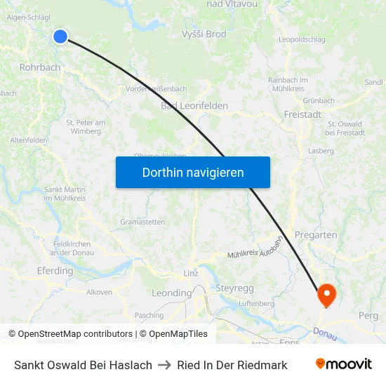 Sankt Oswald Bei Haslach to Ried In Der Riedmark map