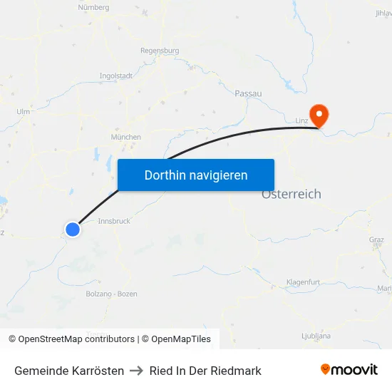 Gemeinde Karrösten to Ried In Der Riedmark map