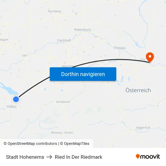 Stadt Hohenems to Ried In Der Riedmark map