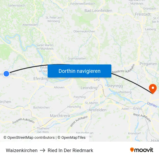 Waizenkirchen to Ried In Der Riedmark map