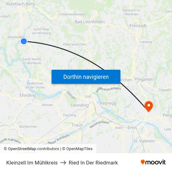 Kleinzell Im Mühlkreis to Ried In Der Riedmark map