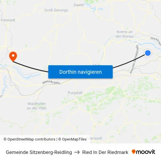 Gemeinde Sitzenberg-Reidling to Ried In Der Riedmark map