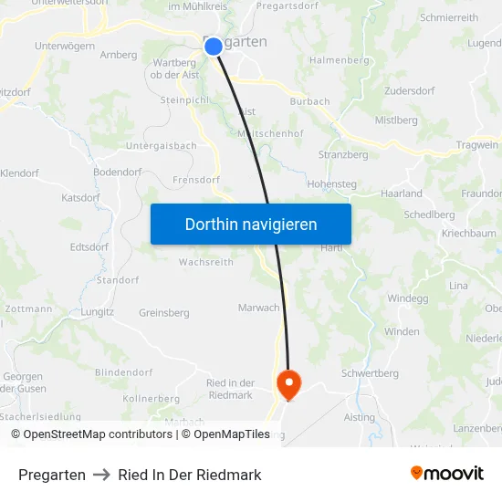 Pregarten to Ried In Der Riedmark map