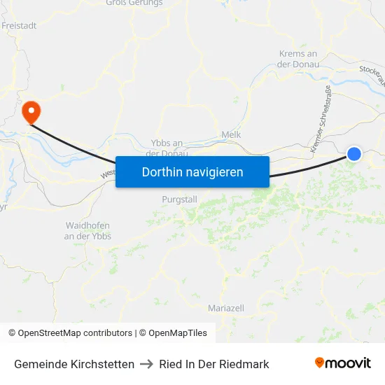 Gemeinde Kirchstetten to Ried In Der Riedmark map