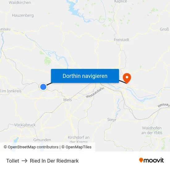 Tollet to Ried In Der Riedmark map