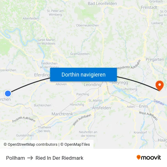 Pollham to Ried In Der Riedmark map