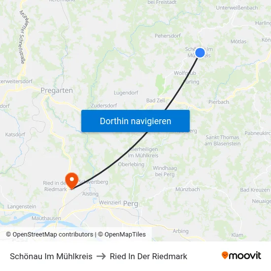 Schönau Im Mühlkreis to Ried In Der Riedmark map