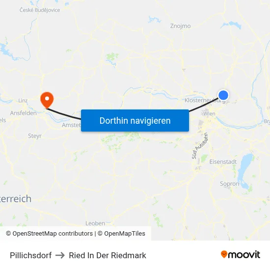 Pillichsdorf to Ried In Der Riedmark map