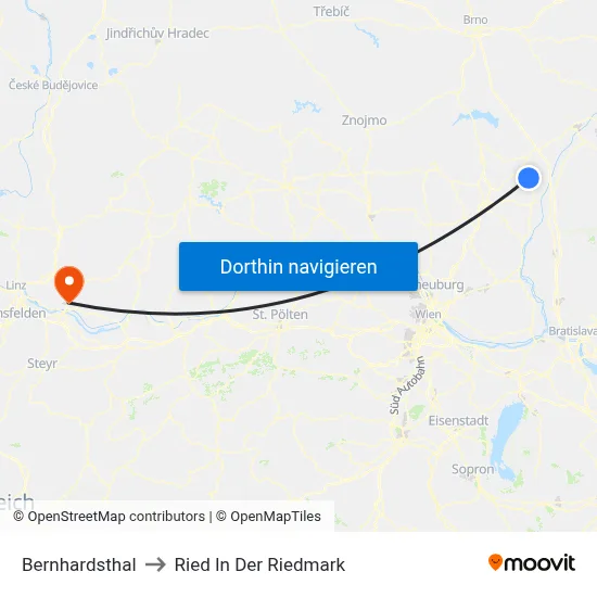 Bernhardsthal to Ried In Der Riedmark map