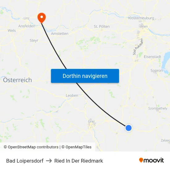 Bad Loipersdorf to Ried In Der Riedmark map