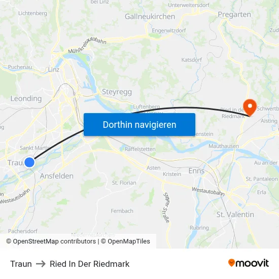 Traun to Ried In Der Riedmark map