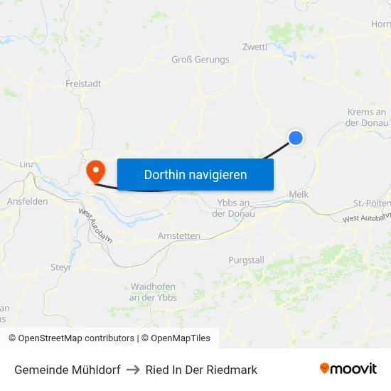Gemeinde Mühldorf to Ried In Der Riedmark map