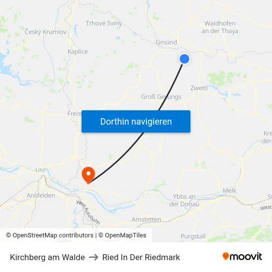 Kirchberg am Walde to Ried In Der Riedmark map