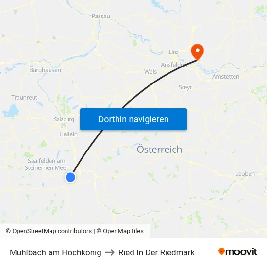 Mühlbach am Hochkönig to Ried In Der Riedmark map