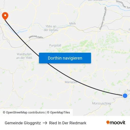Gemeinde Gloggnitz to Ried In Der Riedmark map