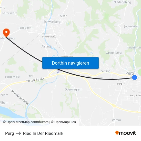 Perg to Ried In Der Riedmark map