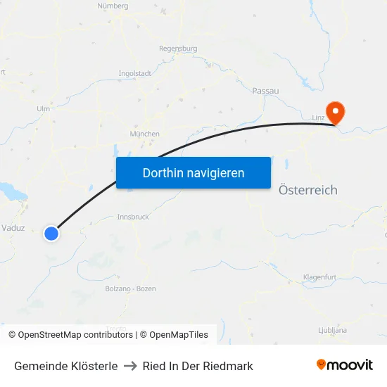 Gemeinde Klösterle to Ried In Der Riedmark map