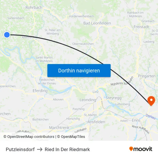 Putzleinsdorf to Ried In Der Riedmark map