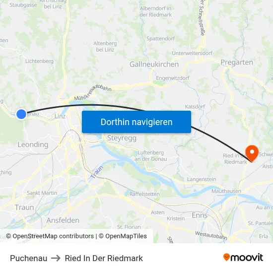 Puchenau to Ried In Der Riedmark map