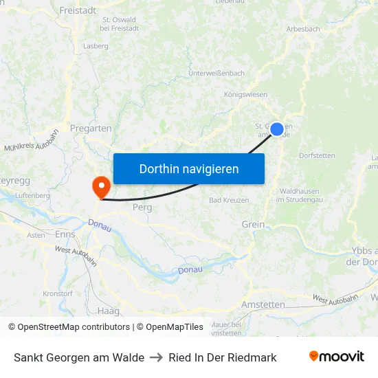 Sankt Georgen am Walde to Ried In Der Riedmark map
