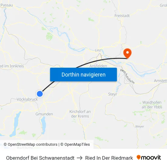 Oberndorf Bei Schwanenstadt to Ried In Der Riedmark map