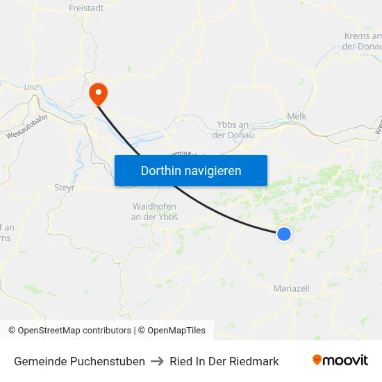 Gemeinde Puchenstuben to Ried In Der Riedmark map