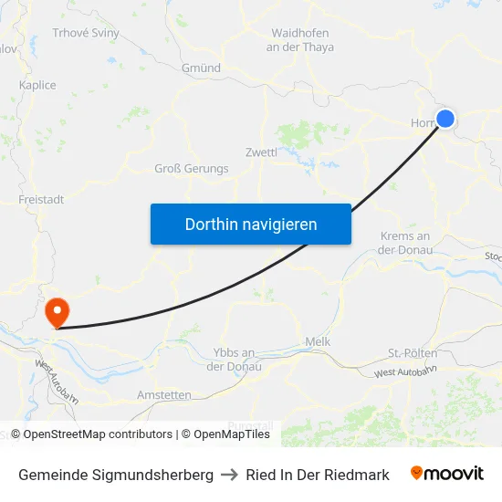 Gemeinde Sigmundsherberg to Ried In Der Riedmark map