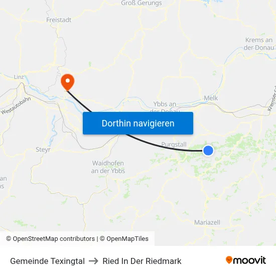 Gemeinde Texingtal to Ried In Der Riedmark map