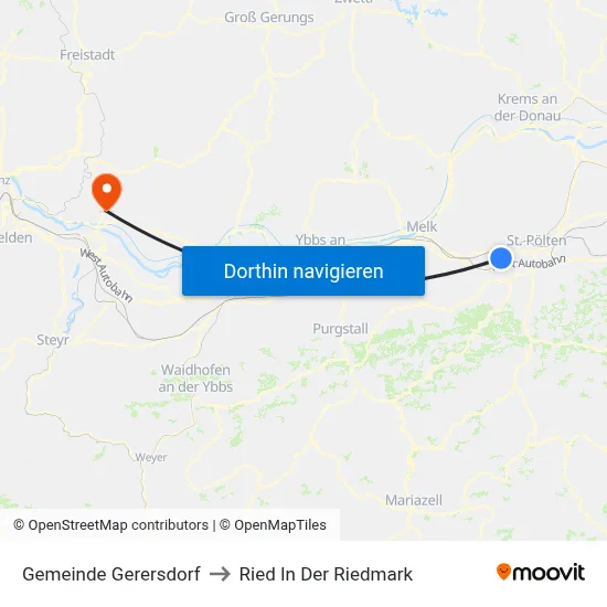 Gemeinde Gerersdorf to Ried In Der Riedmark map
