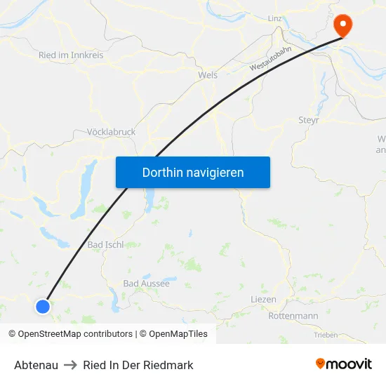 Abtenau to Ried In Der Riedmark map