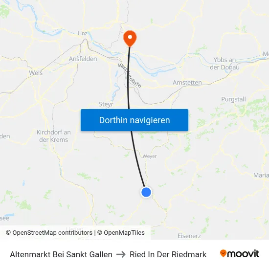 Altenmarkt Bei Sankt Gallen to Ried In Der Riedmark map