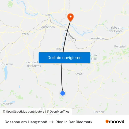 Rosenau am Hengstpaß to Ried In Der Riedmark map